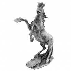 Beeld Steigerend Paard Zilver ( Afhaalprijs ) 95 cm Op Voet Kunsthars