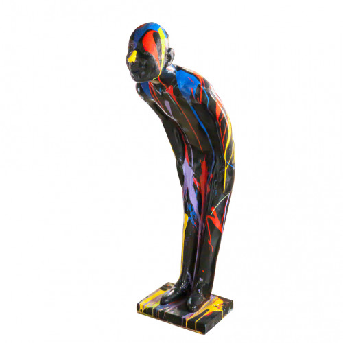 Beeld Buigende Aziatische Man 160 cm Welcome Guests ( Afhaalprijs ) Zwart Groot Drip Art