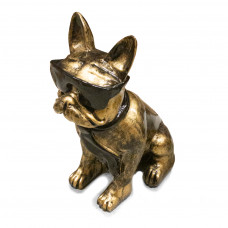 Beeld Franse Bulldog Brons Goud Groot Met Zwarte Bril en Zwarte Stropdas ( Afhaalprijs ) 79 cm
