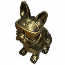 Beeld Franse Bulldog Goud Groot Met Gouden Bril en Gouden Stropdas ( Afhaalprijs ) 79 cm