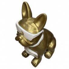 Beeld Franse Bulldog Goud Groot Met Witte Bril en Witte Stropdas ( Afhaalprijs ) 79 cm