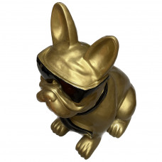 Beeld Franse Bulldog Goud Groot Met Zwarte Bril en Zwarte Stropdas ( Afhaalprijs ) 79 cm