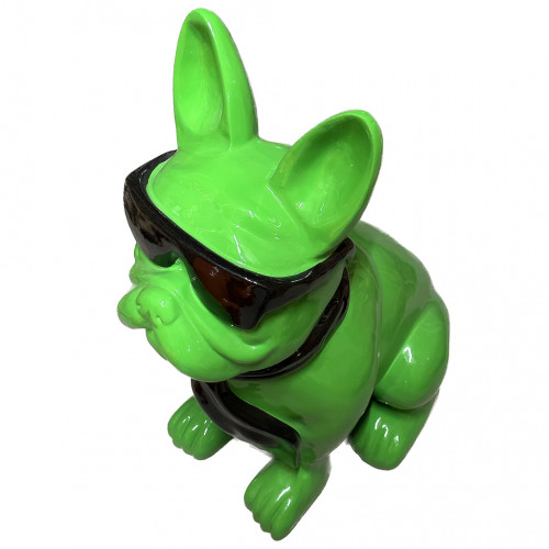 Beeld Franse Bulldog Groen Groot Met Zwarte Bril en Zwarte Stropdas ( Afhaalprijs ) 79 cm