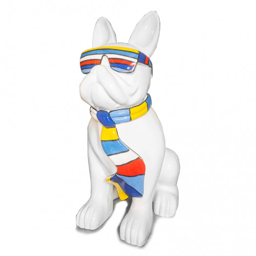 Beeld Franse Bulldog Groot Met Gekleurde Strepen Bril en Stropdas ( Afhaalprijs ) 79 cm