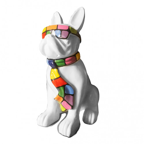 Beeld Franse Bulldog Groot Met Gekleurde Bril en Stropdas ( Afhaalprijs ) 79 cm