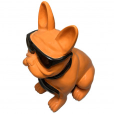 Beeld Franse Bulldog Oranje Groot Met Zwarte Bril en Zwarte Stropdas ( Afhaalprijs ) 79 cm