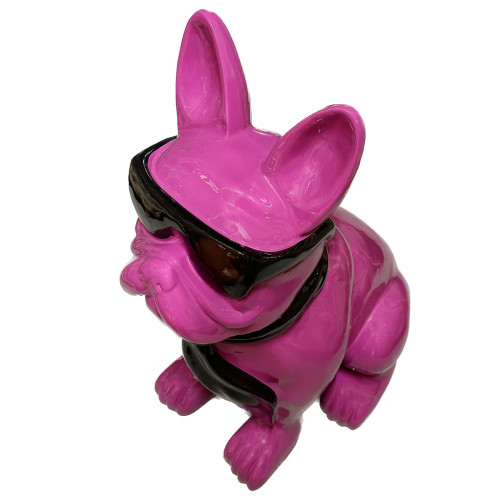 Beeld Franse Bulldog Paars Groot Met Zwarte Bril en Zwarte Stropdas ( Afhaalprijs ) 79 cm