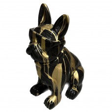 Beeld Franse Bulldog Zwart Goud Drip Groot Met Bril en Stropdas ( Afhaalprijs ) 79 cm