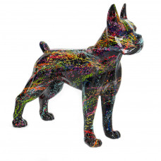 Beeld Hond Boxer ( Afhaalprijs ) 90 cm Zwart met Kleurrijke Splash Art