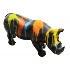 Beeld Neushoorn Groot 50 cm Zwart ( Afhaalprijs ) PopArt Drip Kunsthars - Rhinocéros en Résine