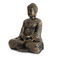 Boeddha Beeld 42cm Goud Zwart Zittend Mediterend Lotushouding