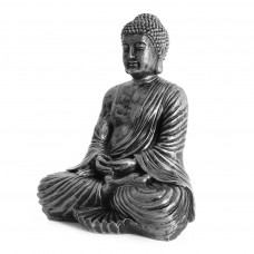 Boeddha Beeld 42cm Zilverkleur Zwart Zittend Mediterend Lotushouding