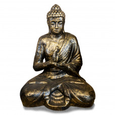 Boeddha Beeld Groot 120cm Abhaya Mudra Goudkleurig Zwart Zittend Mediterend in Lotushouding - Afhaalartikel