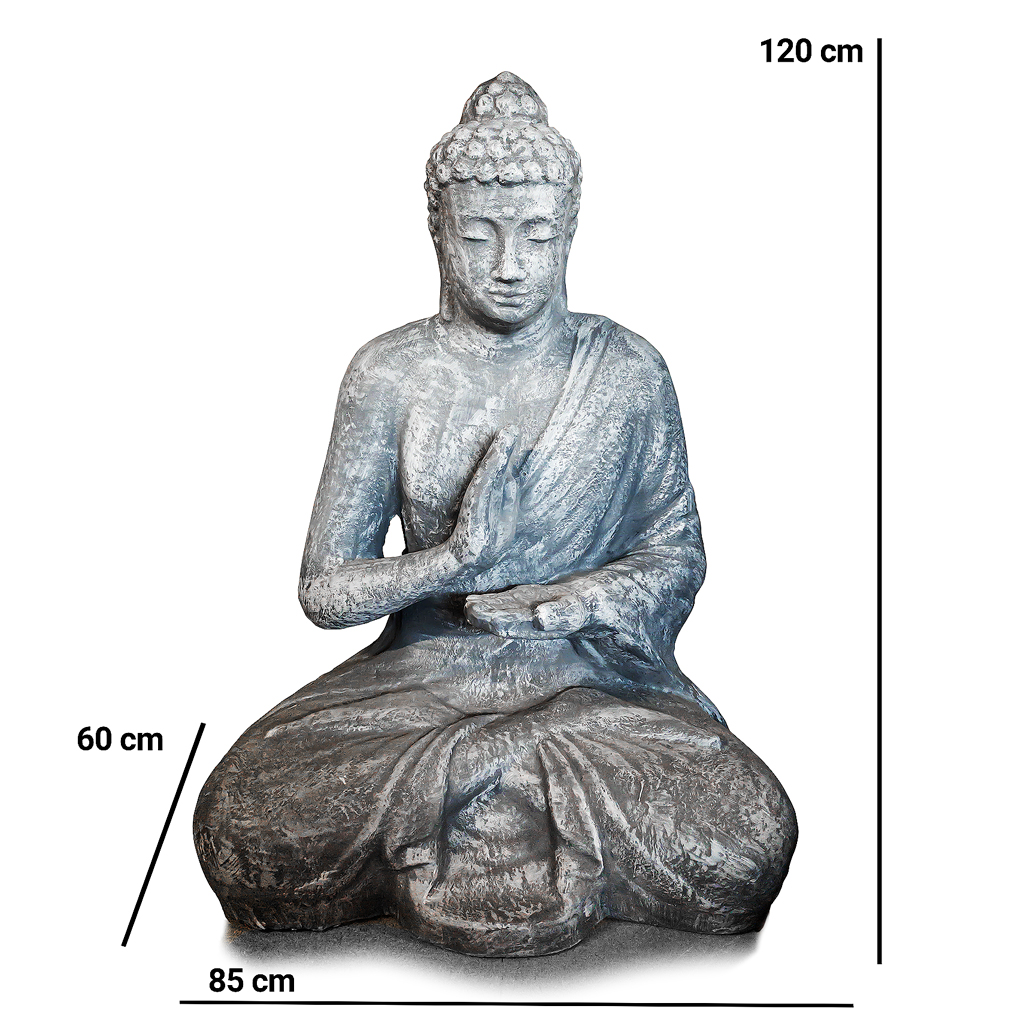 Zeeziekte Maand restjes Boeddha Beeld Groot 120cm Abhaya Mudra Steenkleur Zittend Mediterend in  Lotushouding - Afhaalartikel