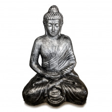 Boeddha Beeld Groot 150cm Dhyana Mudra Zilverkleurig Zwart Zittend Mediterend in Lotushouding Decoratie