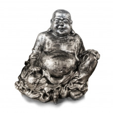 Dikke Lachende Chinese Happy Boeddha met Mala 100cm Zilverkleurig Zwart Zittend Decoratie