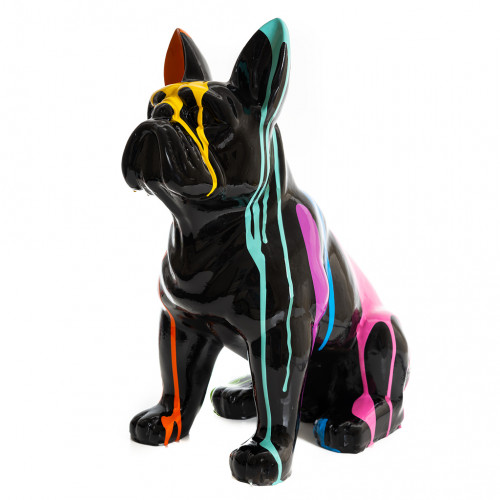 Beeld Franse Bulldog Zwart Zittend ( Afhaalprijs ) 42cm Drip Art Trash Polyresin - Popart