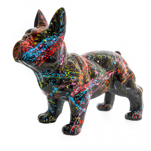 Franse Buldog Beeld Zwart Splash Trash 45cm uit Polyresin - Popart