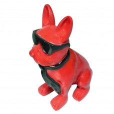 Beeld Franse Bulldog Rood Groot Met Zwarte Bril en Zwarte Stropdas ( Afhaalprijs ) 79 cm