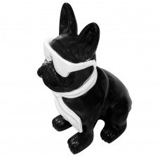Beeld Franse Bulldog Zwart Groot Met Witte Bril en Witte Stropdas ( Afhaalprijs ) 79 cm