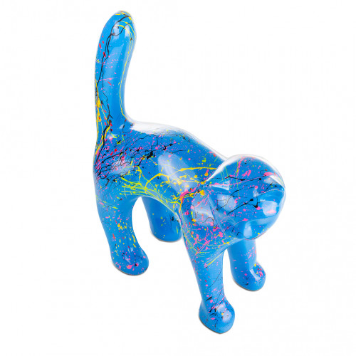 Beeld Kat 45cm Blauw Polyester ( Afhaalprijs ) Splash Popart voor Binnen en Buiten