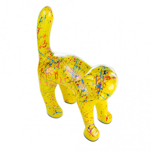 Beeld Kat 45cm - Geel Splash - Polyester - voor binnen en buiten - Popart n°3