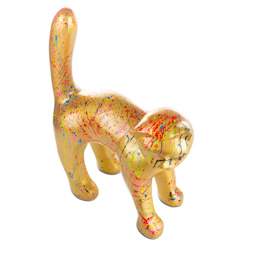 Beeld Kat 45cm - Goud Splash - Polyester - voor binnen en buiten - Popart n°3