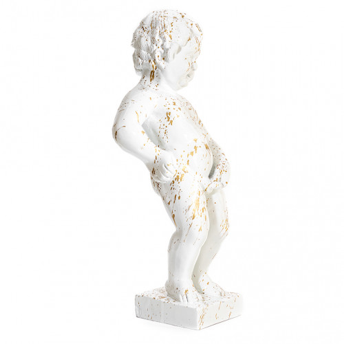 Manneken Pis Beeld Wit Goud Splash 60cm Decoratie - Petit Julien Statue - Popart