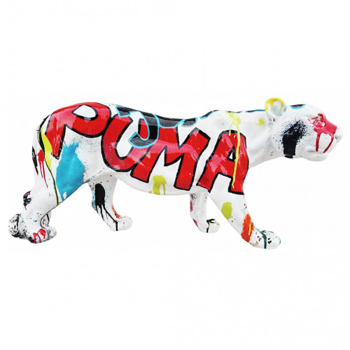 Puma Panter Kunstbeeld Groot Modern Wit Graffiti Motief 80cm x 35cm Popart