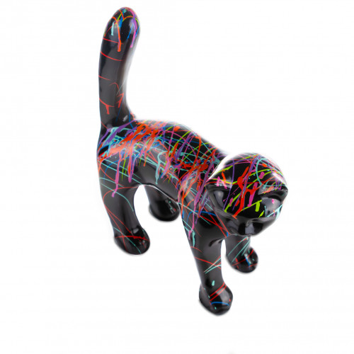 Beeld Kat 45cm - Zwart Splash - Polyester - voor binnen en buiten - Popart n°1