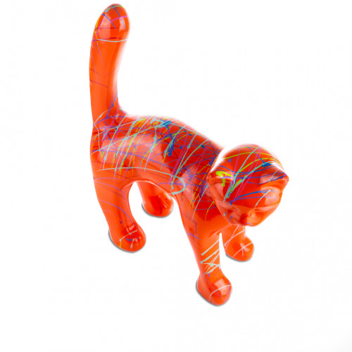 Beeld Kat 45cm - Oranje Splash - Polyester - voor binnen en buiten - Popart n°2