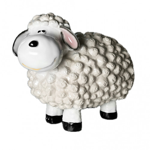 Schaap Lammetje Schattig Tuinbeeld Wit 41cm Polyester Decoratie voor Binnen en Buiten