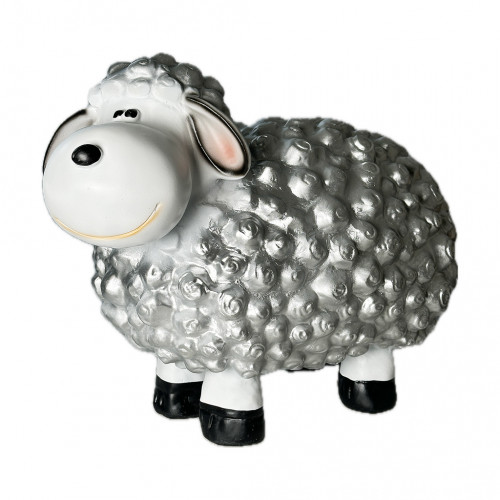 Schaap Lammetje Schattig Tuinbeeld Zilverkleurig 41cm Polyester Decoratie voor Binnen en Buiten