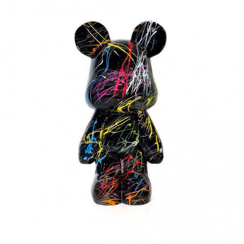 Teddy Beer Ours Kunstbeeld Zwart Kleurrijke Splash Popart 50cm, Staand, 50cm, Luxe, Woondecoratie, Décoration