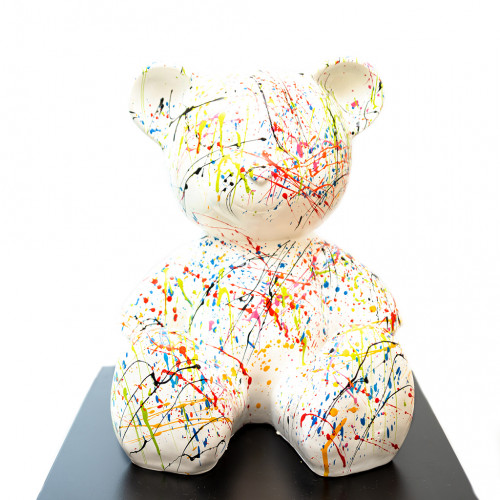 Teddybeer Beeld Zittend Wit Splash 38cm Popart