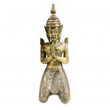 Thaise Poortwachter Tempelwachter 85cm Goudkleurig Zwart Namaskara Mudra Knielend Decoratie