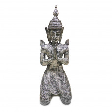 Thaise Poortwachter Tempelwachter 85cm Zilverkleurig Zwart Namaskara Mudra Knielend Decoratie
