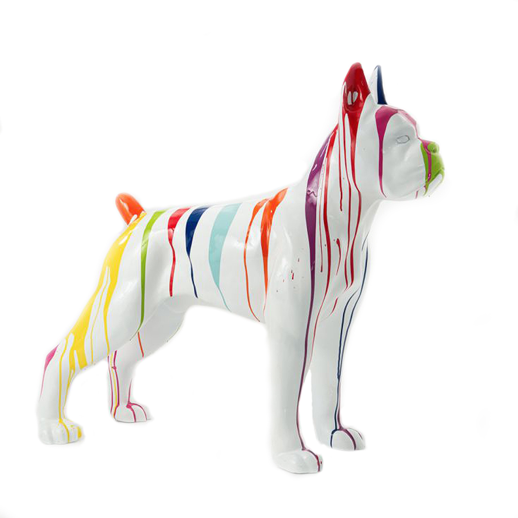 speelplaats domineren Edele Beeld Hond Boxer Wit XL Groot ( Afhaalprijs ) 90 cm Drip PopArt Voor Binnen  en Buiten