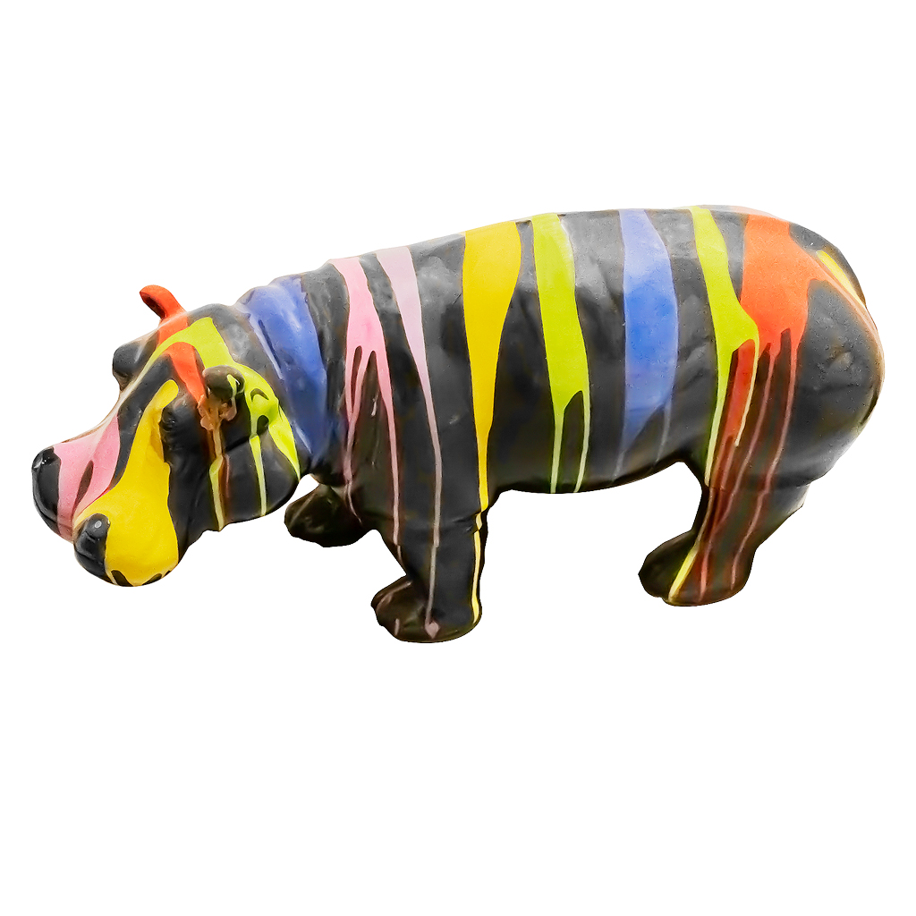 Beeld Nijlpaard Hippo 50 cm Zwart Afhaalprijs PopArt Drip Kunsthars - Hippo en Polyrésine
