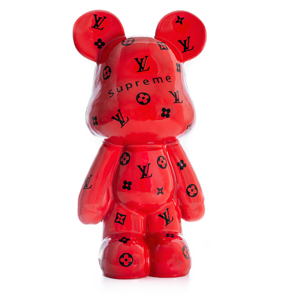 Teddybeer Beeld Staand Rood 50cm - Homage to Louis Vuitton Supreme