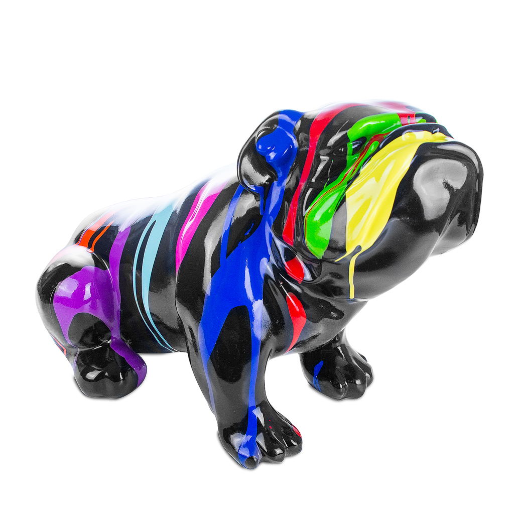 tack details Drama Beeld Hond Engelse UK Bulldog Zwart Polyester Drip Art Popart - 35cm - n°1
