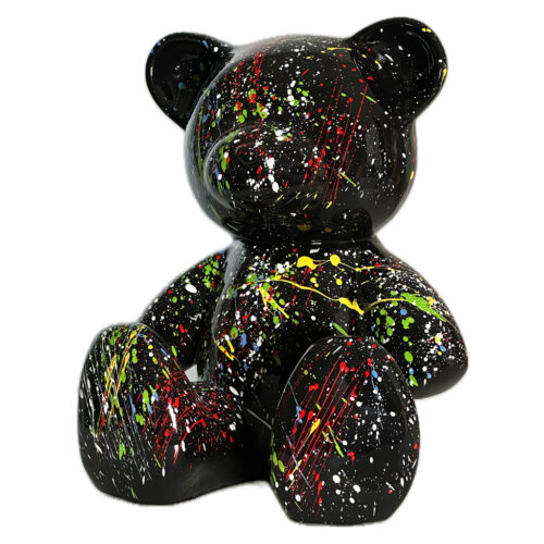 Teddybeer ZIttend 34cm Zwart Splash Decoratie Pop Art