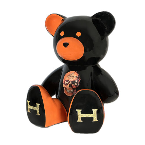 Teddybeer Beeld Homage to Hermès Skull Orange 34cm Pop
