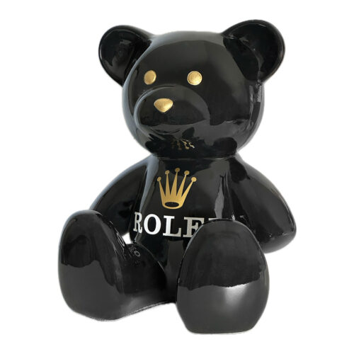 Teddybeer Beeld Homage to Rolex Zwart Goud 34cm Pop Art